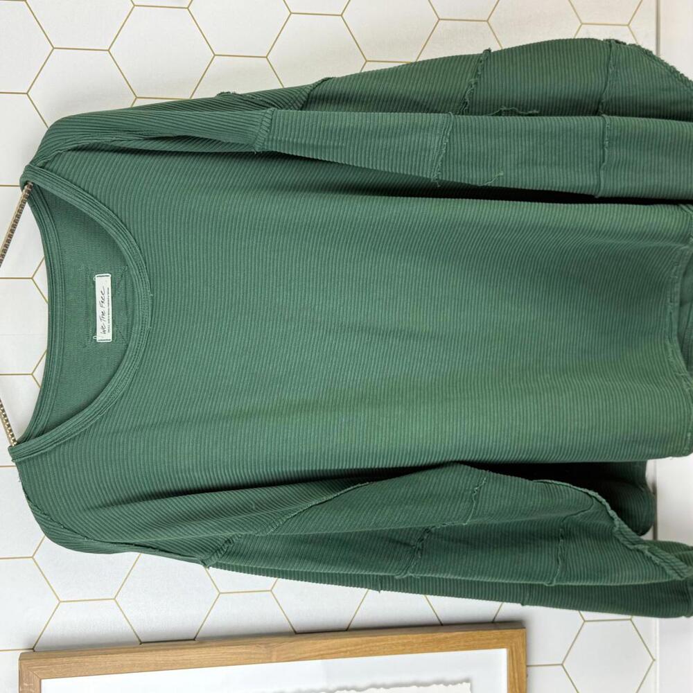 We The Free Oversized Green Total Eclipse Ribbed Long Sleeve Top - Size - Medium - Picture 7 of 7
